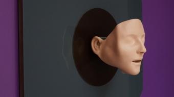 Guillaume Constantin Ladies Elect II (d tail) 2019, MDF teint  dans la masse, acrylglass, masque de r animation Laerdal (inspir  de l’inconnu de la Seine), bois, bak lite. Courtesy Galerie Bertrand Grimont. Photo : G. Constantin