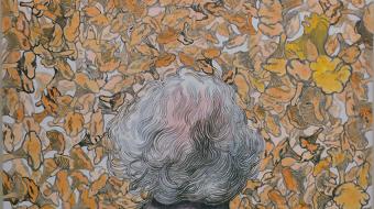 Henri Cueco, « Autoportrait aux girolles », 2002 - Acrylique sur toile, 92 × 65 cm - Collection particulière © Adagp, Paris, 2020