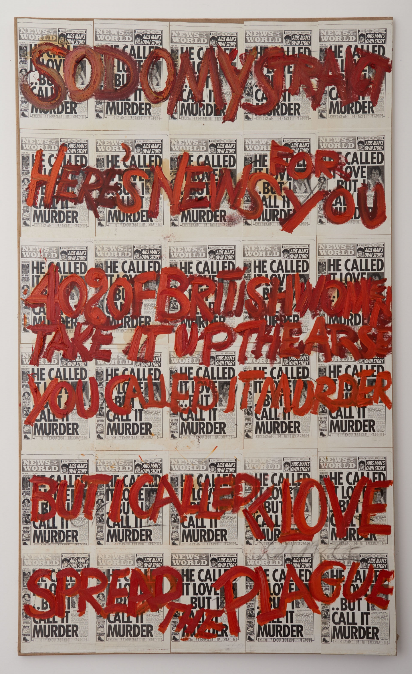 Derek Jarman, 40% of British Women, 1992 Huile et fusain sur photocopies sur toile. 251,4 × 149 cm courtesy Keith Collins Will Trust et Amanda Wilkinson, Londres