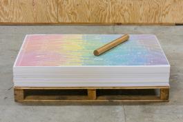 Matthieu Saladin, Calendrier des révoltes 2019. Graphisme : Huz & Bosshard. Traduction en espagnol : Montserrat Sanchez Mercier. Vue de l’exposition 