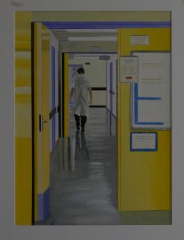 Anthony Vérot, Vue de l'hôpital de Montbéliard, 2016, papier, gouache 90x72 cm. Crédit photo l'artiste.